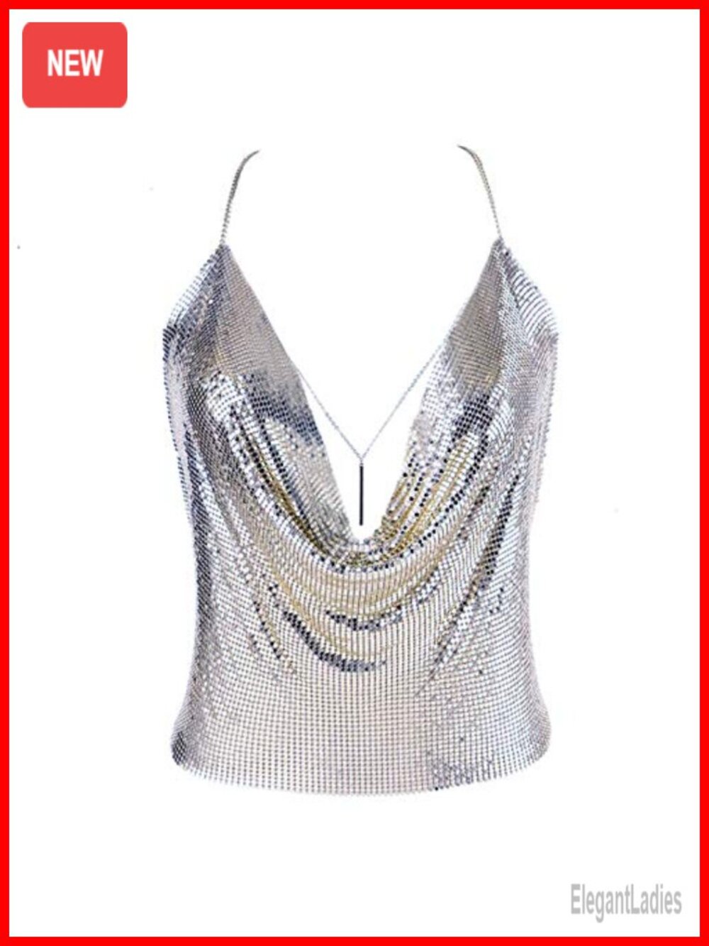 Sexy Deep V Neck Crop Cami Body Chain Top Adjustable Size Sparkly Party